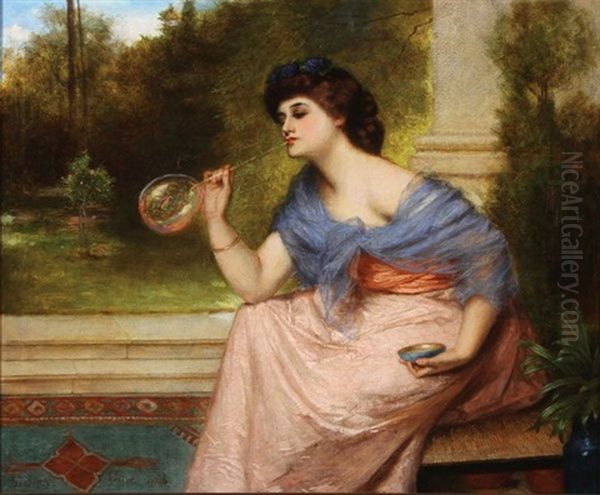 Blowing Bubbles Oil Painting by Gustav Pope