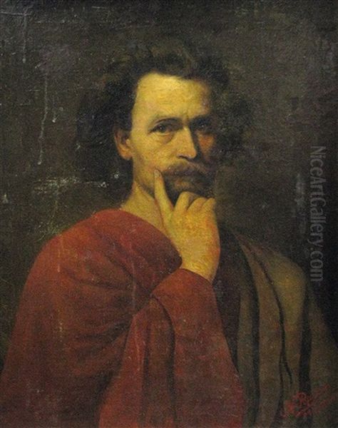 Man In Red Toga Oil Painting by Nicolae Popescu