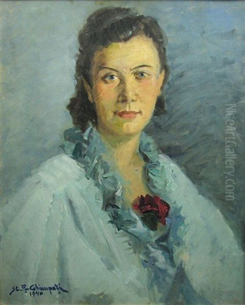 Woman Portrait Oil Painting by Stelian Popescu-Ghimpati