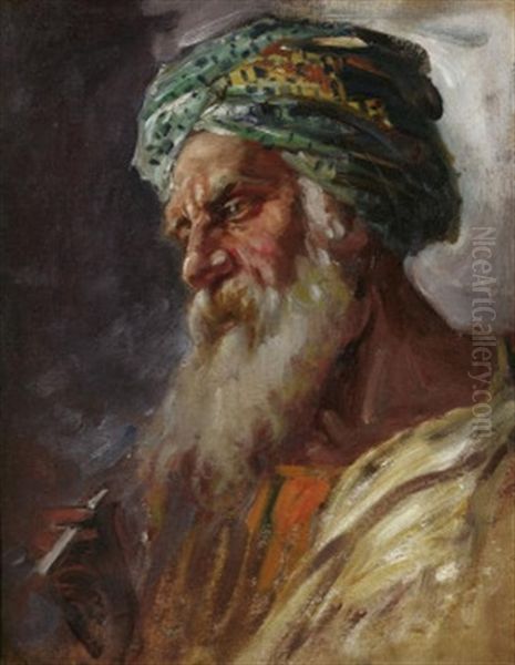 Brustportrat Eines Bartigen Arabers Mit Turban Oil Painting by Jon Popp