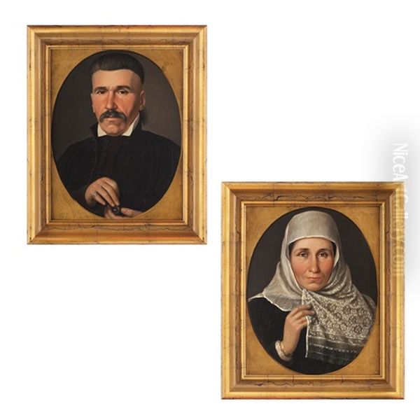 Family Portrait (jinga Family From Sacele) (pair) Oil Painting by Misu Popp