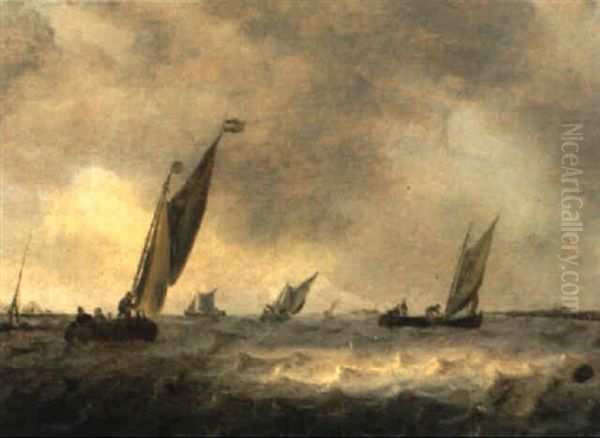 Segelboote An Der Kuste Oil Painting by Jan Porcellis