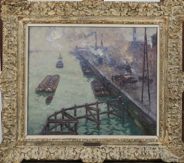 Le Quai Des Usines A Schaerbeek Oil Painting by Oswald Poreau