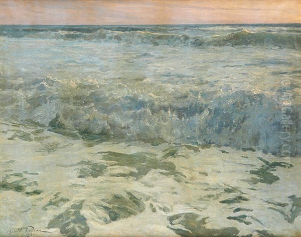 La Vague Deferle Oil Painting by Oswald Poreau