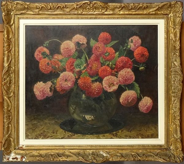 Vase De Fleurs Lalia Pompom Oil Painting by Oswald Poreau