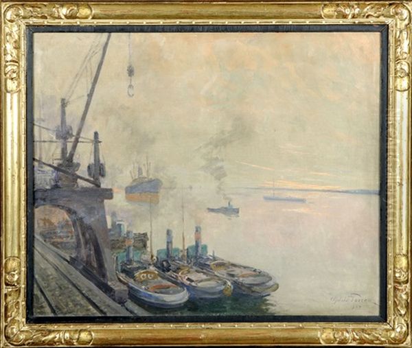 Crepuscule A Anvers Oil Painting by Oswald Poreau