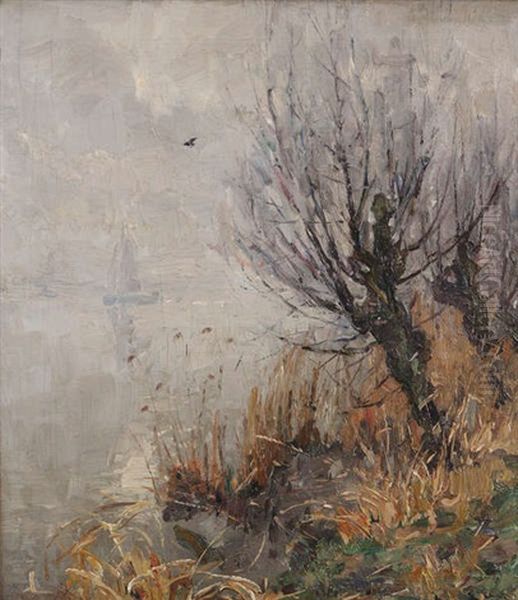 Voilier Au Bord De La Rive Oil Painting by Oswald Poreau