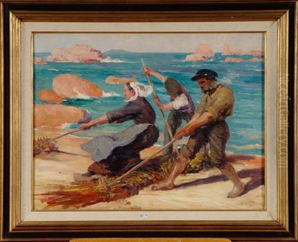 Ramasseurs De Goemons Oil Painting by Oswald Poreau