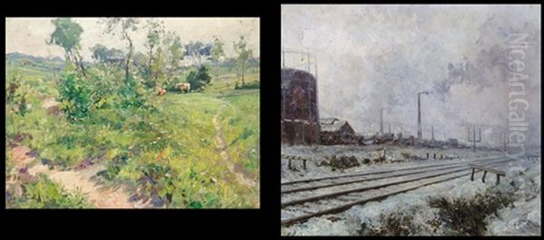 En Mai (+ La Voie Ferree, Lrgr; 2 Works) Oil Painting by Oswald Poreau