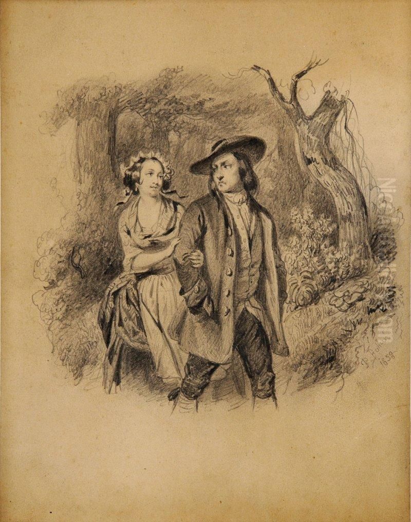 Dvojica V Lese Oil Painting by Bohun Peter Michal Slavomil