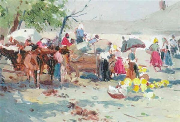 Wochenmarkt In Pest Oil Painting by Gergely Poerge