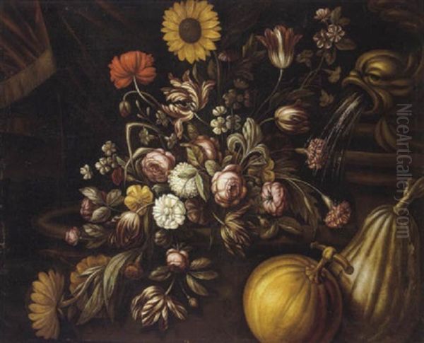 Natura Morta Con Fiori E Frutta/stilleben Mit Blumen Und Fruchten Oil Painting by Paolo Porpora