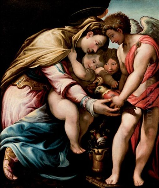 Virgen Con El Nino Y Un Papagallo Oil Painting by Giuseppe della Porta Salviati