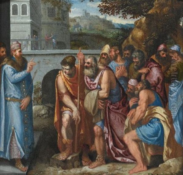 Joseph And His Brothers Oil Painting by Giuseppe della Porta Salviati
