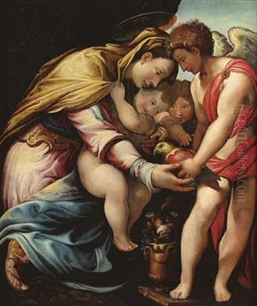 Vierge A L'enfant Avec Saint Jean-baptiste Et Un Ange Oil Painting by Giuseppe della Porta Salviati