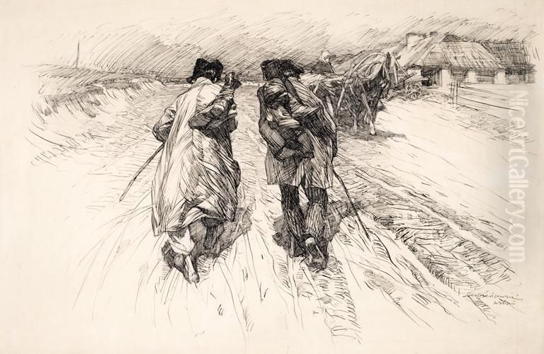 Na Zarobek Oil Painting by Stanislaw Bohusz-Siestrzencewicz