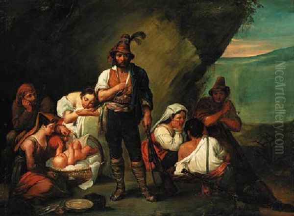 A Gypsy Camp Oil Painting by Jean-Francois Portaels