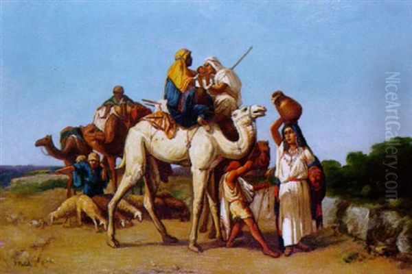 Deplacement D'une Famille De Bedouins Oil Painting by Jean-Francois Portaels