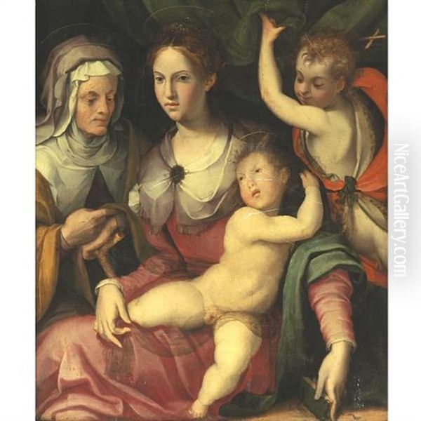 Madonna And Child With St. John The Baptist And St. Anne Oil Painting by Carlo Portelli