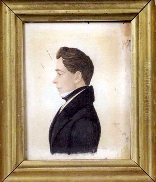 Profile Portrait Of Brown-haired Gentleman In Black Jacket And Cravat Oil Painting by Rufus Porter