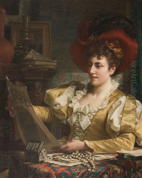 The Amateur Of Prints Oil Painting by Jan Frederik Pieter Portielje