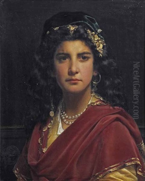 An Oriental Beauty Oil Painting by Jan Frederik Pieter Portielje