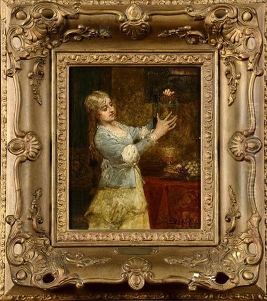 Jeune Fille A La Cage Oil Painting by Jan Frederik Pieter Portielje