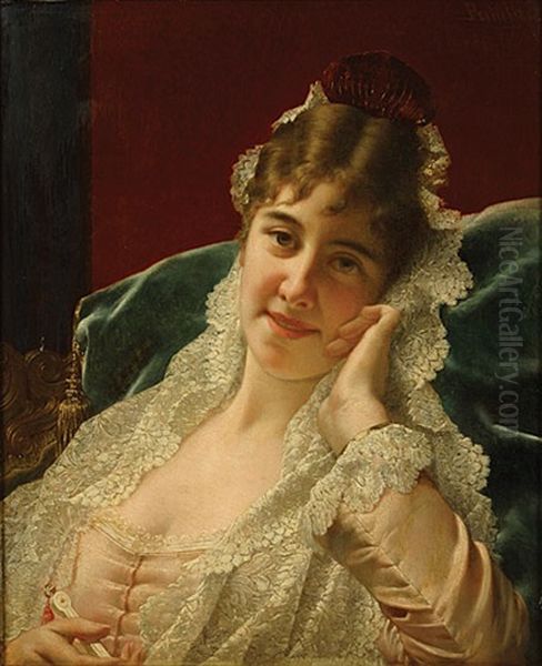 Dame Met Kantwerk Oil Painting by Jan Frederik Pieter Portielje