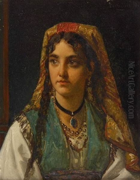 Portrait De Jeune Mediterraneenne Oil Painting by Jan Frederik Pieter Portielje