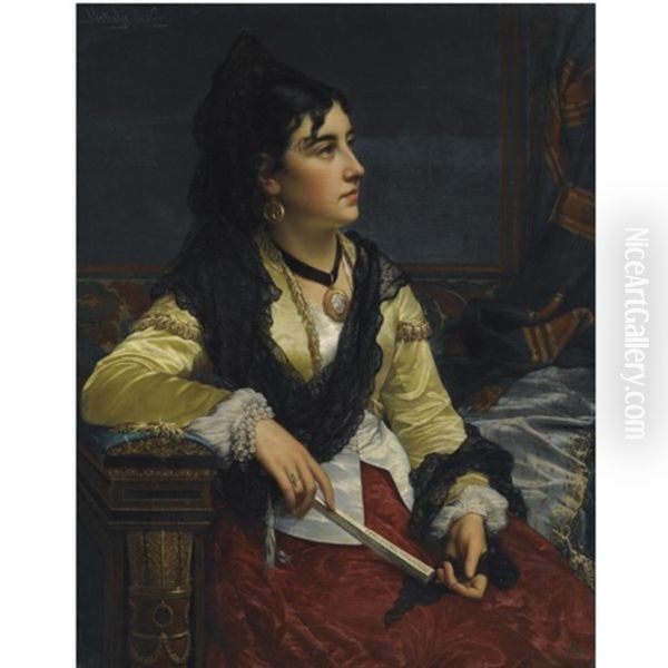 Girl With Mantilla Oil Painting by Jan Frederik Pieter Portielje