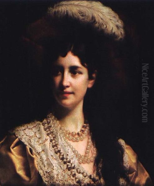 Portrait D'elegante Au Chapeau Oil Painting by Jan Frederik Pieter Portielje