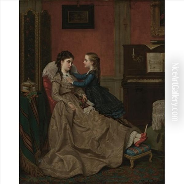 A Child's Love Oil Painting by Jan Frederik Pieter Portielje