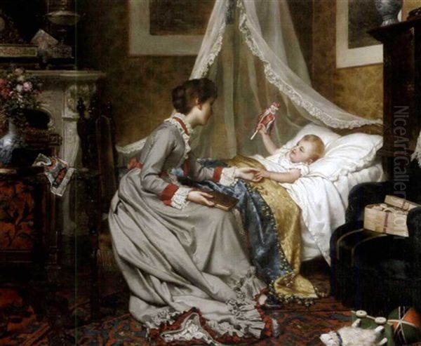 Bedtime Oil Painting by Jan Frederik Pieter Portielje