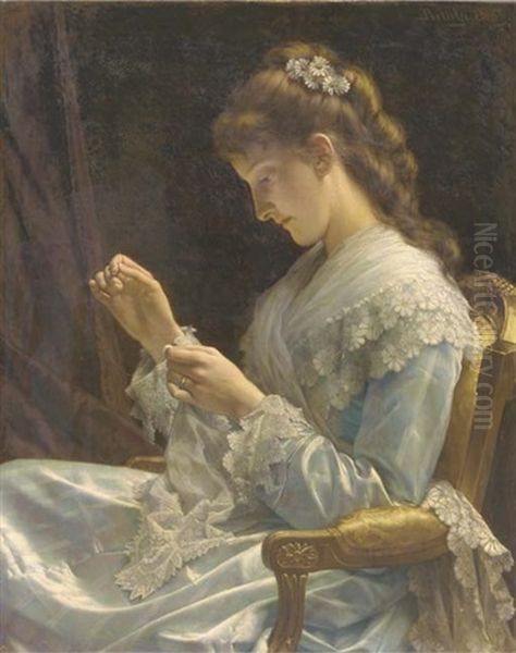 A Young Beauty In Blue: Hortence Portielje, The Daughter Of The Artist Oil Painting by Jan Frederik Pieter Portielje