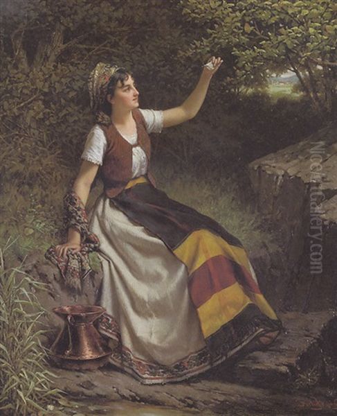 Jeune Fille Au Papillon Oil Painting by Jan Frederik Pieter Portielje