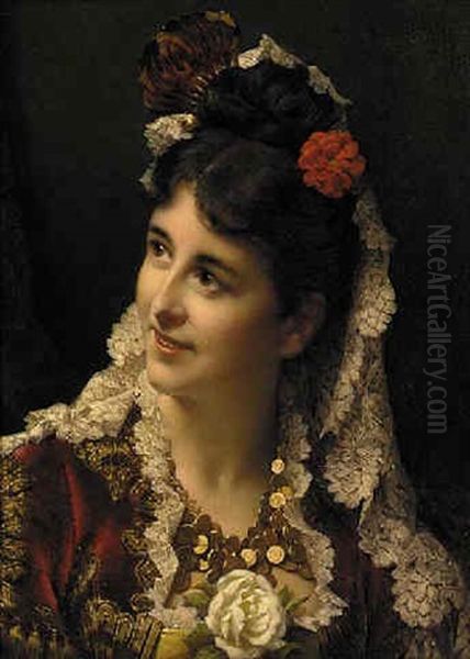 A Young Spanish Beauty Oil Painting by Jan Frederik Pieter Portielje