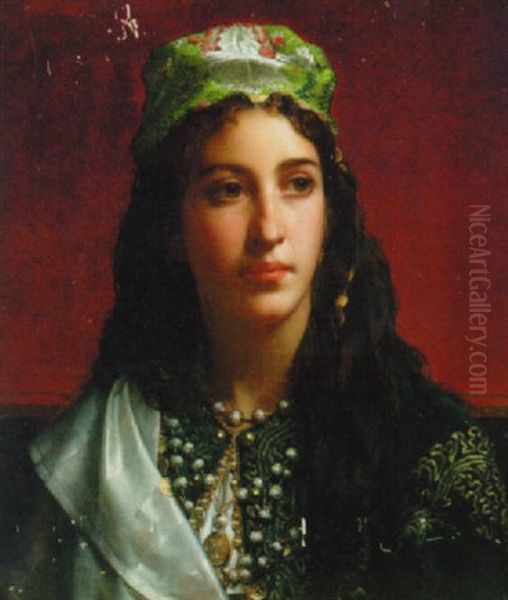 An Oriental Beauty Oil Painting by Jan Frederik Pieter Portielje