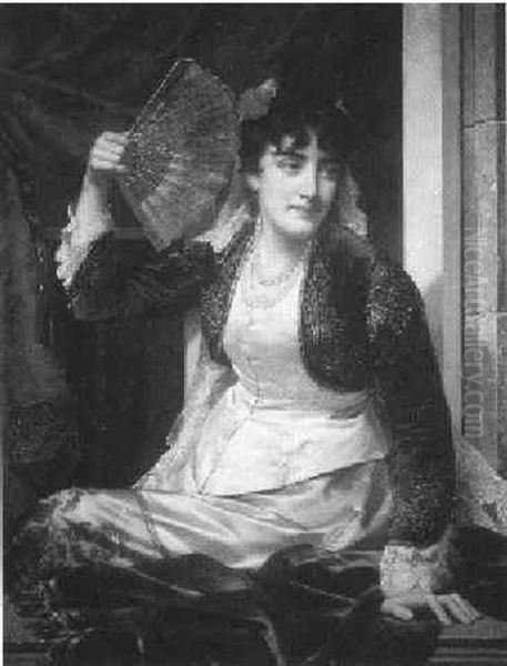 Girl With Fan Oil Painting by Jan Frederik Pieter Portielje