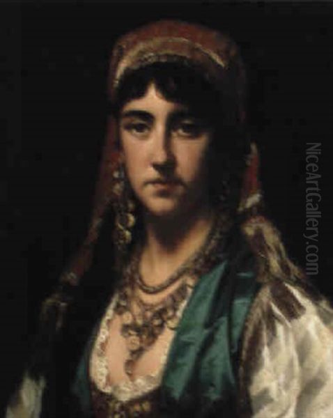 An Oriental Girl Oil Painting by Jan Frederik Pieter Portielje