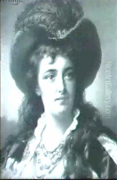 Jeune Femme Au Chapeau De Plume Oil Painting by Jan Frederik Pieter Portielje