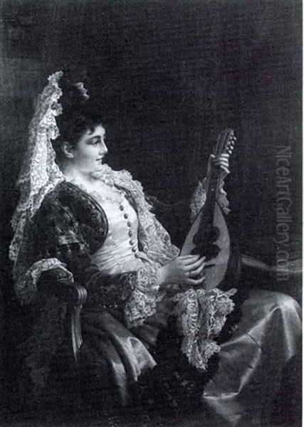 Spanish Beauty With Mandolin Oil Painting by Jan Frederik Pieter Portielje