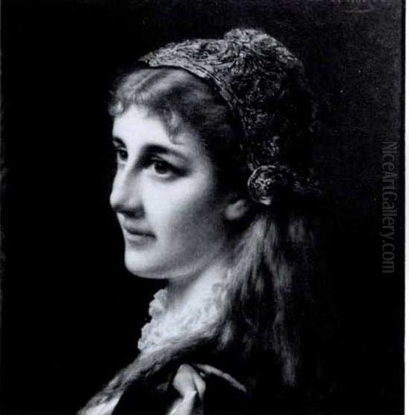 A Young Girl In A Lace Cap Oil Painting by Jan Frederik Pieter Portielje