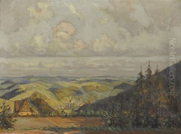 Osterzgebirgslandschaft Mit Blick Nach Altenberg Oil Painting by Rudolf Poeschmann