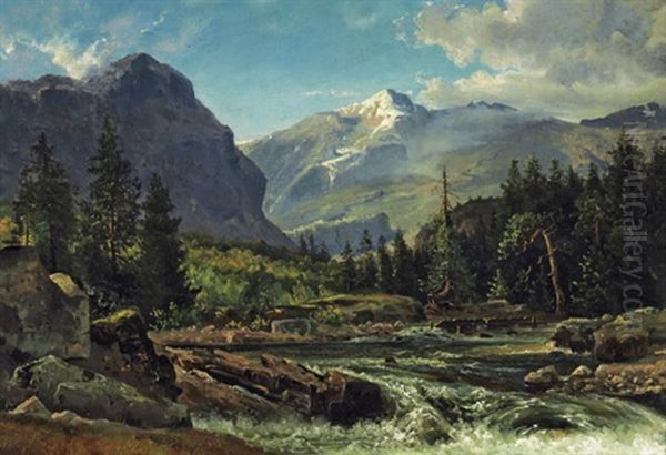 Alpenlandschaft Mit Wildbach Oil Painting by Eduard Wilhelm Pose