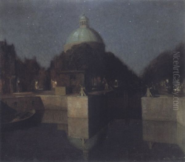 Nachtindruk (singel, Amsterdam) Oil Painting by Josef Karel Frans Posenaer