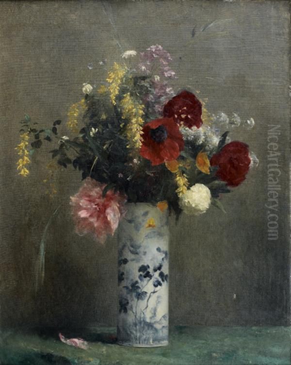 Fleurs, Pivoines Et Coquelicots Dans Un Vase Chinois Oil Painting by Emile Boilvin