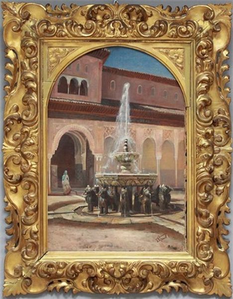 Blick Vom Lowenhofe In Dem Saal Der Abenargen/alhambra Oil Painting by Felix Possart