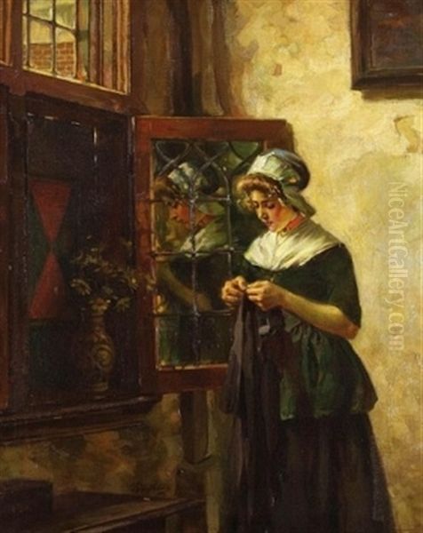 Frau Am Fenster Oil Painting by Rudolf Possin
