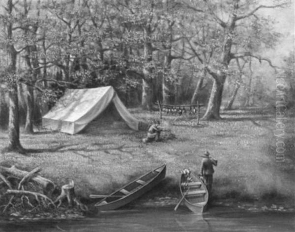 Setting Up Camp Oil Painting by Hugo A. Possner