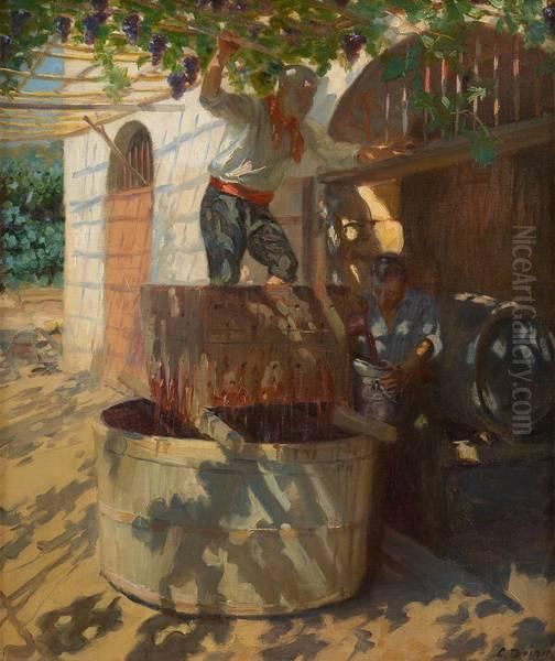 Le Foulage Sous La Tonnelle Oil Painting by Camille Boiry